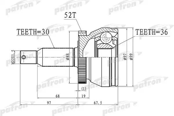 ШРУС наружн A:30, B:36, D:99, ABS:52 Hyndai: Santa Fe II 2.7-2.2CRDI 06  PCV3072 PCV3072 PATRON