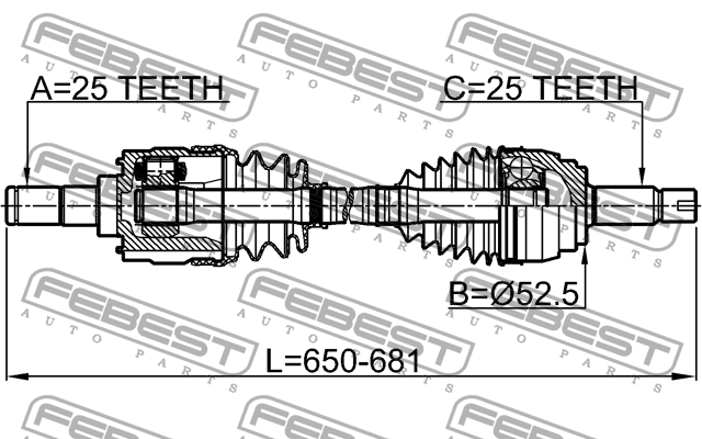 Привод передний левый 25X655X25 1214-SOLLH FEBEST