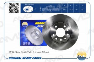 Диск тормозной передний (5 отв, 280 мм) OPEL Astra H, 2004-2014, 5 отв, 280 мм A AMD.BD286 AMD