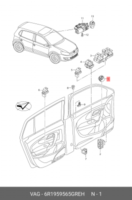 выключатель зеркал с электропр. регулировки, складыв. и подогр.!\VW Polo/Vento 6R1 959 565 G REH VAG