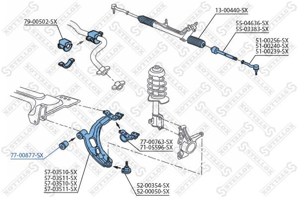 сайлентблок рычага пер.!\ Fiat Doblo/Palio 96> 77-00877-SX STELLOX