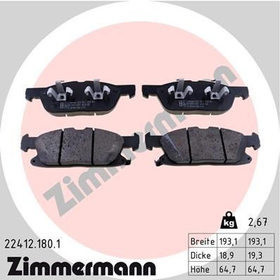 колодки дисковые перед.! 193x65x19\ Ford Focus IV 2.0/2.3 18>/Kuga 2.5 19> 22412.180.1 ZIMMERMANN
