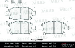 Колодки тормозные передние (Смесь CERAMIC серия PRO) TOYOTA COROLLA/PRIUS/YARIS  E500210 MILES