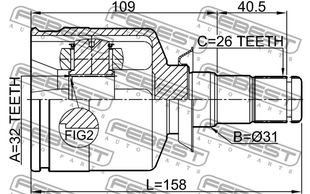 Шрус внутренний левый 32x31x26 1911-R58LH FEBEST