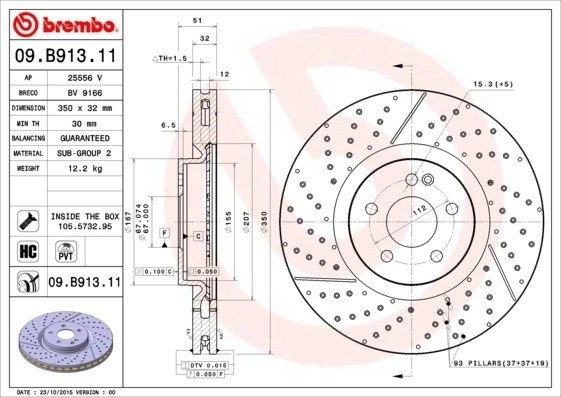 Диск тормозной перфорированный 09.B913.11 09.B913.11 BREMBO