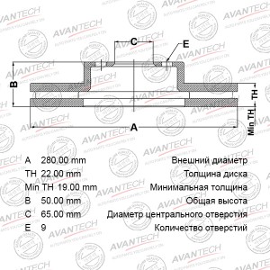 Диск тормозной передний AVANTECH BR2803S AVANTECH