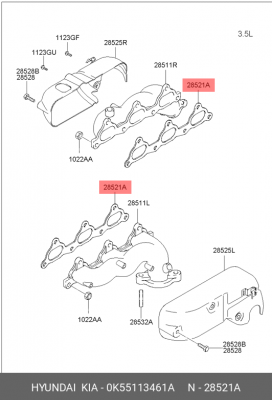 Прокладка коллектора KIA Bongo 3 (06-),Carnival (99-) (2.9-J3) ЕВРО-3 выпускного 0K55113461A HYUNDAI KIA