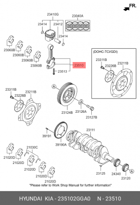 Шатун HYUNDAI Santa Fe (16-) (2.4) KIA Sorento (16-) (2.4) двигателя OE 235102GGA0 HYUNDAI KIA