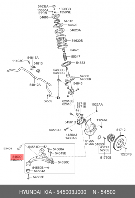 Рычаг подвески HYUNDAI ix55 (08-) передний нижний левый OE 54500 3J000 HYUNDAI KIA
