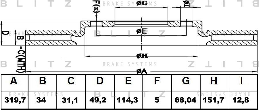 Диск тормозной передний вентилируемый INFINITI FX 35/45 03- BS0378 BS0378 BLITZ