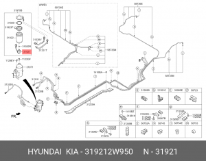 Датчик HYUNDAI Santa Fe (15-) (TCI) воды фильтра топливного OE 319212W950 HYUNDAI KIA