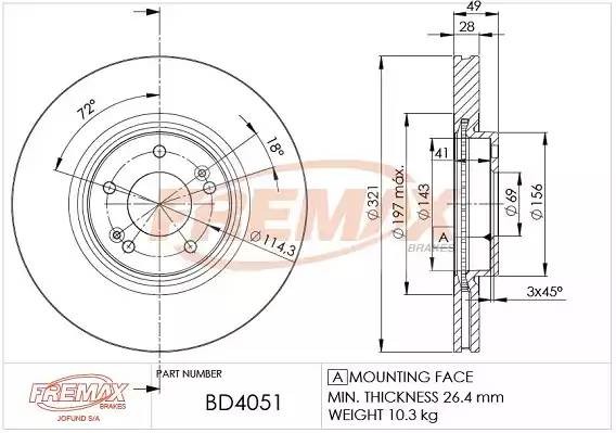 диск тормозной передний!\ Hyundai Santa Fe 2.7i V6/2.2CRDi 06> BD4051 FREMAX