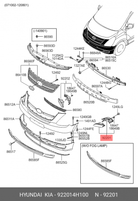 Фара противотуманная HYUNDAI Starex H-1 (15-) левая OE 922014H100 HYUNDAI KIA