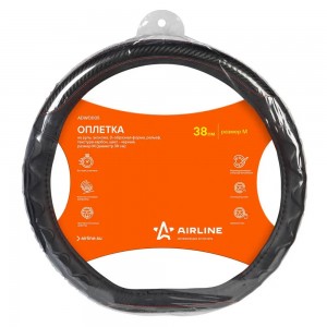 Оплетка на руль (M) AIRLINE экокожа, D-образная форма, рельеф, текстура карбон ч ADWO005 AIRLINE