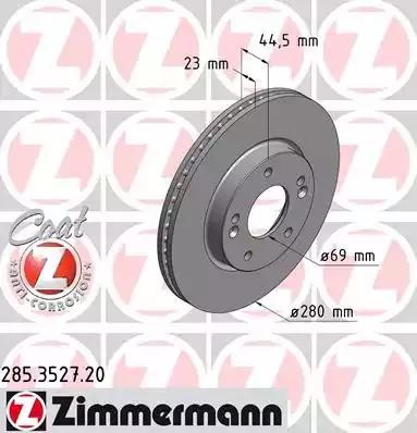 диск тормозной !перед. 280x23/44-5x114 \Hyundai Elantra III/i30/Veloster 1.4-1.8 285.3527.20 ZIMMERMANN