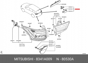 Фонарь освещения знака номерного MITSUBISHI Outlander XL (06-12) OE 8341A009 MITSUBISHI