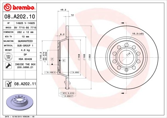 Диск тормозной 08.A202.11 08.A202.11 BREMBO
