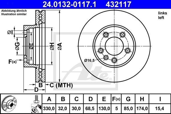 24.0132-0117.1 диск тормозной передний! левый\ VW Touareg 3.2-5.0TDi 02> 17' 24.0132-0117.1 ATE