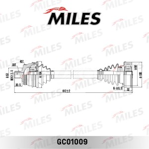 Привод в сборе левый AUDI A4/VW PASSAT 1.6/1.8 95-01 (GKN 301218) GC01009 GC01009 MILES