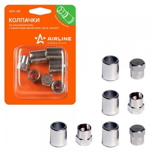 Колпачок нипеля (металл, хром) (4 шт + 4 шт) колпачки+манжеты AVC-04 AVC-04 AIRLINE