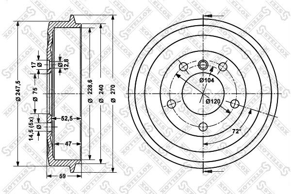 барабан тормозной!\ BMW E36 1.6/1.8/1.8TDs M40/M41/M43 90> 6025-1505-SX STELLOX