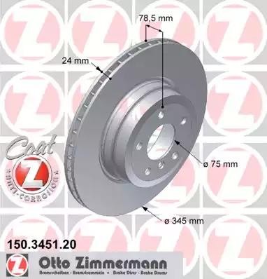 Диск тормозной BMW X5 (E70,F15,F85),X6 (E71,E72,F16,F86) задний (1шт.) ZIMMERMAN 150.3451.20 ZIMMERMANN