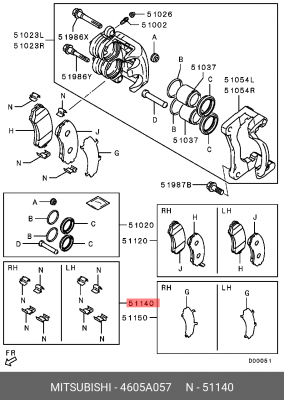 Ремкомплект MITSUBISHI Pajero (99-06) колодок тормозных передних (скобы) OE 4605A057 MITSUBISHI