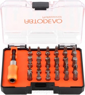 Набор бит 1/4" 6-ти гранных HEX,PH,PZ,SL,TORX с держателем магнитным 31 предмет  40643 AVTO DELO