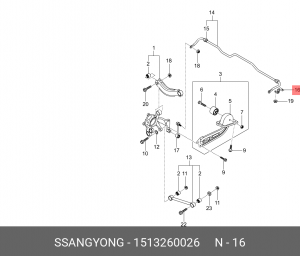Кронштейн SSANGYONG Actyon (10-) втулки стабилизатора заднего OE 1513260026 SSANG YONG