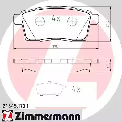 колодки дисковые !задн. 111x46x17 \ Mazda CX-7 2.3/2.2CD/CX-9 3.5 07> 245451701 ZIMMERMANN