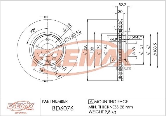 диск тормозной передний!\ Audi A4/A5 07> BD6076 FREMAX