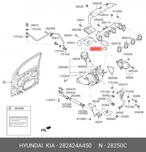 Прокладка HYUNDAI Starex H-1 турбокомпрессора OE 282424A450 HYUNDAI KIA