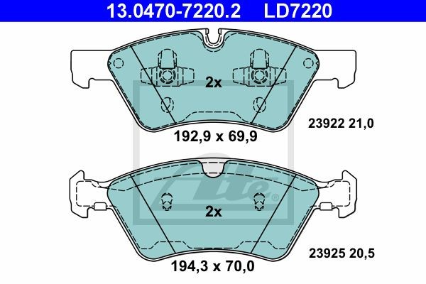 13.0470-7220.2 колодки дисковые передние! ceramic\ MB W164/W251 3.5-3.0DCi 05> 13.0470-7220.2 ATE