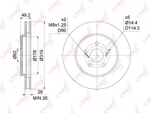 диск торм. передний! Lexus RX 3.0-4.0, Toyota Harrier 2.4-3.5i 03> BN-1163 LYNXAUTO