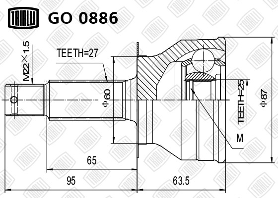 ШРУС Hyundai Sonata (98-) 2.0i (наруж.) (25 шлц.) (GO 0886) GO 0886 TRIALLI