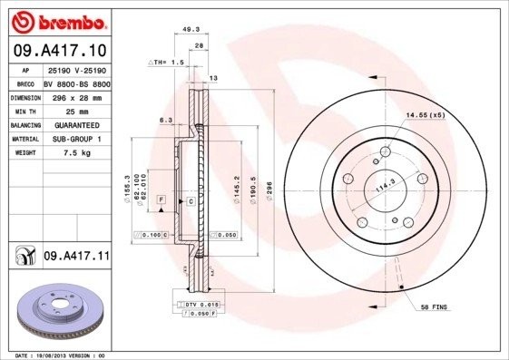 Диск тормозной 09.A417.11 09.A417.11 BREMBO