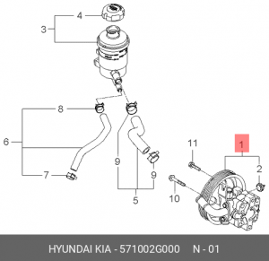 Насос гидроусилителя KIA Magentis (05-),Optima (05-) OE 571002G000 HYUNDAI KIA
