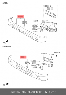 Бампер HYUNDAI HD65,78 дв.D4DD,D4GA передний OE 865105K000 HYUNDAI KIA
