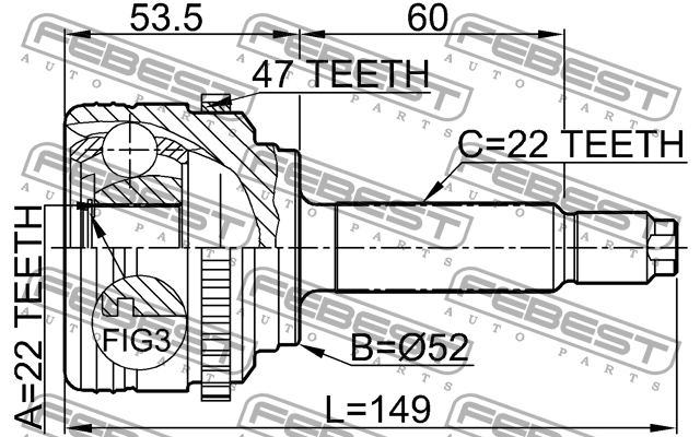 ШРУС внешний CHEVROLET AVEO 09- 1110-007A47 1110-007A47 FEBEST