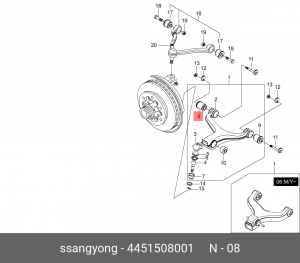 Сайлентблок SSANGYONG Rexton (02-) рычага переднего нижнего передний OE 4451508001 SSANG YONG
