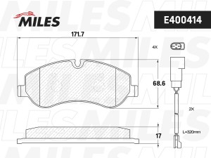 Колодки тормозные передние (с датчиком) (Смесь Low-Metallic) FORD TRANSIT 14-/CU E400414 MILES