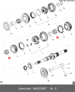 Подшипник КПП DAEWOO CHEVROLET Aveo (03-08),Spark (98-05) игольчатый OE 96527807 GENERAL MOTORS