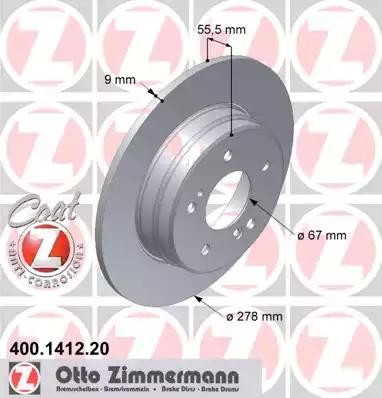 диск тормозной !задн. 278x9/56-5x112 \ MB W202/W203/W210 2.0-3.0TD 85> 400.1412.20 ZIMMERMANN