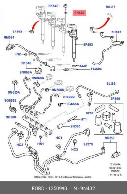 шпилька крепления топливной форсунки!\ Ford Duratorq 2.0TDCI 1 250 990 FORD