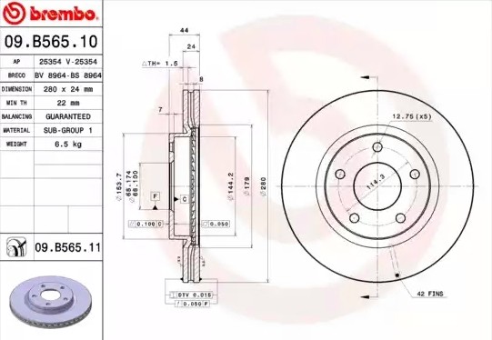 Диск тормозной Brembo Painted Disc 09.B565.11 09.B565.11 BREMBO