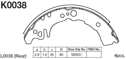 K0038 колодки барабанные!\ Daihatsu Copen 0.7i/Move 1.0i/Sirion/YRV 1.0-1.3i 98> K0038 MK KASHIYAMA