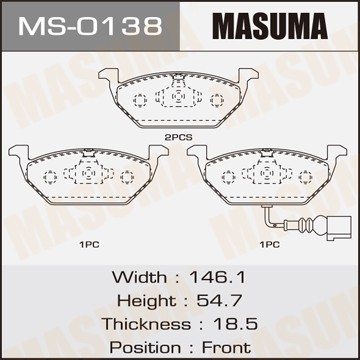 колодки дисковые передние!\ Audi A2 1.4i/1.6FSi/1.4TDi 00>, Skoda Fabia 1.4i/1.9 MS0138 MASUMA