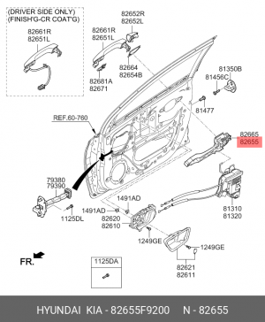 Основание HYUNDAI Solaris (17-) ручки двери передней левой OE 82655F9200 HYUNDAI KIA
