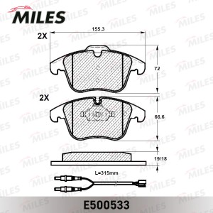 Колодки тормозные передние (Смесь CERAMIC серия PRO) CITROEN C5 1.6-2.0 08- (TRW E500533 MILES