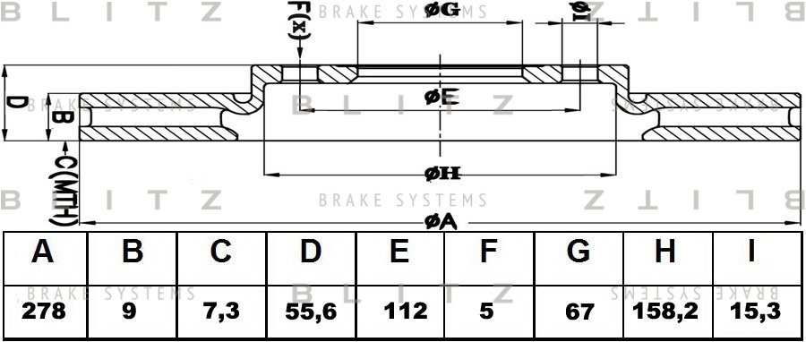 диск тормозной задний!\ MB W204/S204 1.8/2.1 07> BS0431 BLITZ